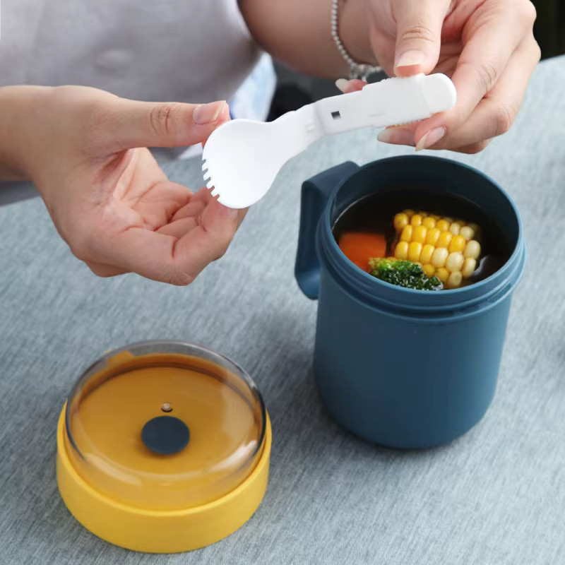 Tragbare Frühstückstasse für Müsli, Haferflocken oder Joghurt mit Deckel und Löffel, Blau, 500 ml, mikrowellengeeignet - Bild 1
