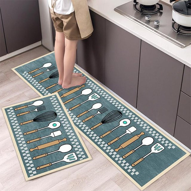 Karpetti Küchenbodenmatte mit Streifenmuster in Blau, rutschfest und weich, B/T: 80 x 50 cm - Bild 1