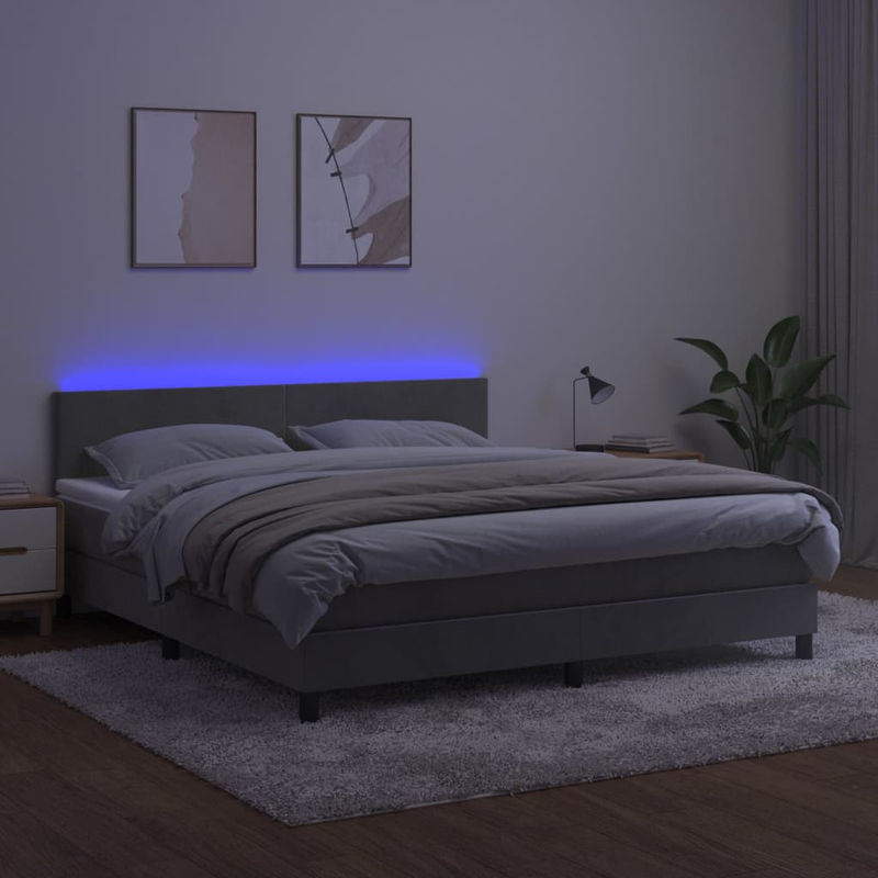 Vidaxl Boxspringbett Kontinentalbett mit Matratze und LED in Grau aus Samt, B/T/H: 180 x 200 cm - Bild 4