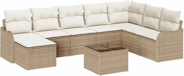 vidaXL Garten-Sofa-Set aus Poly Rattan in Beige mit Kissen und modernem L-Shape Design - Bild 1