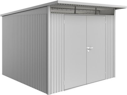 Biohort Gerätehaus AvantGarde aus Stahl in Silber mit Doppeldoor, Dachrinne und Regalen, B/H/T: 257 x 217 x 257 cm - Bild 1