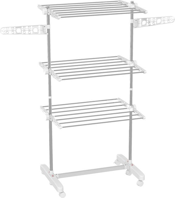 HOMCOM Mobiler Wäscheständer klappbar mit 3 Ebenen und Rollen in Silber und Weiß, B/T/H: 80-142 x 55 x 152 cm - Bild 1