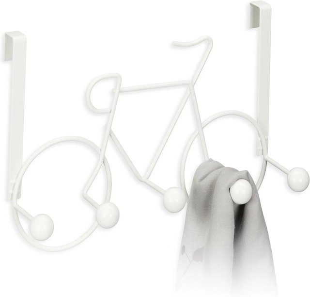 Relaxdays Kleiderhaken Fahrrad aus Stahl in Weiß mit 5 Haken, B/H/T: 22 x 32 x 10 cm - Bild 1