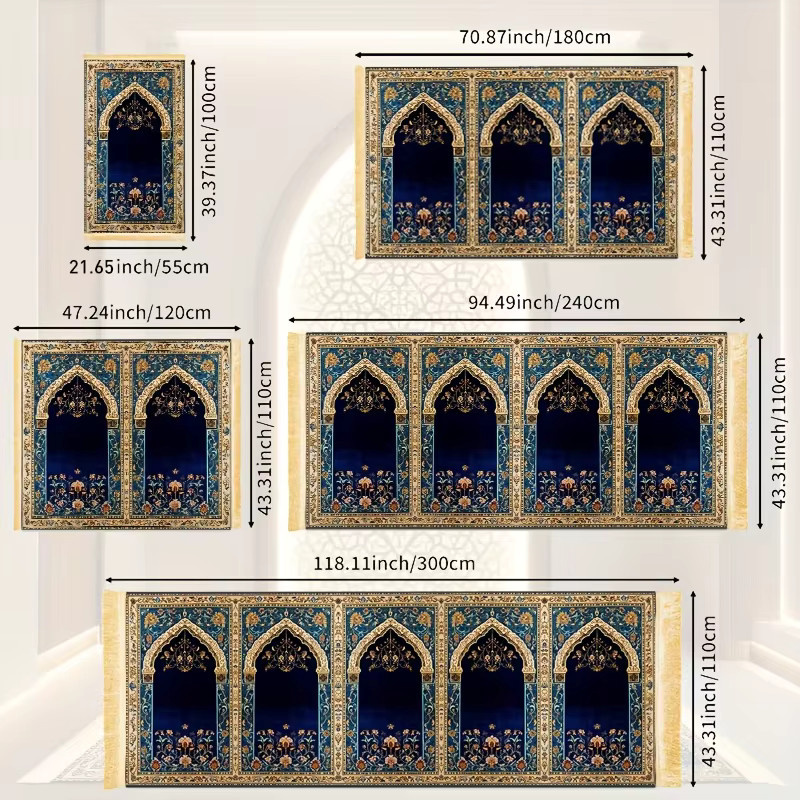 VIKAMA Islamische Gebetsmatte in Blau-Gold mit orientalischem Ornament, B/H: 110 x 180 cm - Bild 4