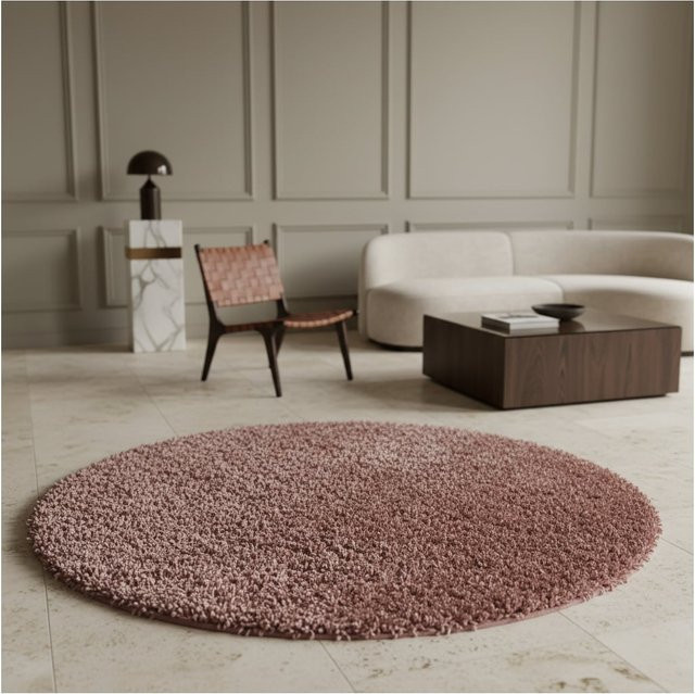 Hochflorteppich SPREE von Kadima Design, einfarbig, Rosa, Durchmesser: 160 cm - Bild 1