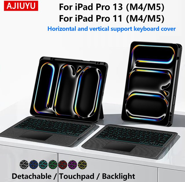 AJIUYU Magische Tastatur mit Touchpad und Hintergrundbeleuchtung für iPad Pro 13 M4 M5 sowie iPad Pro 11 M4 M5, abnehmbare Schutzhülle, Schwarz - Bild 1