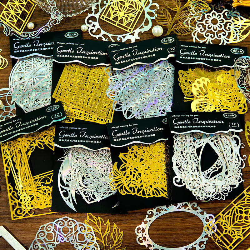 10 Stück Laser-Dekorationskarten in Gold und Silber mit Hohlrändern für deine Geschenkverpackungen - Bild 2