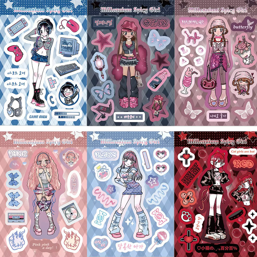 8er Set Millennium Girl Guka DIY Aufkleber von BulingBulingStickers Shop in Multicolour für Helm, Fahrrad und Schreibwaren - Bild 2