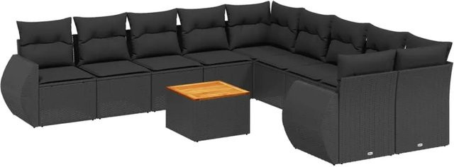 vidaXL 11-tlg Garten-Sofagarnitur in L-Form aus Polyrattan mit Kissen in Schwarz - Bild 1