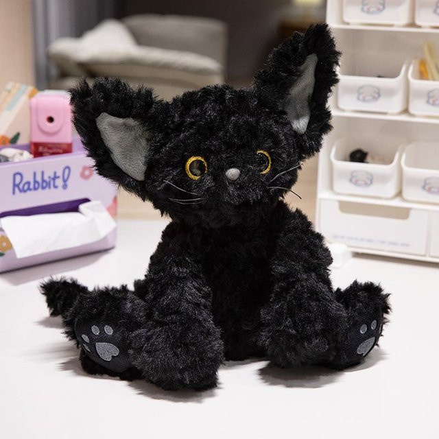KUKI Schwarze Katze Plüschtier Kissen, Khaki, Gelb, ab 3 Jahren - Bild 1