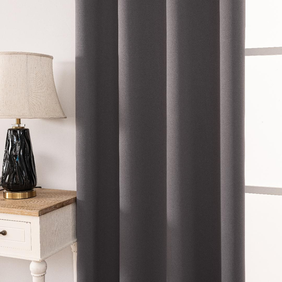 Yiran Furniture Verdunkelungsvorhang mit Ösen, moderner einfarbiger Stoff für Schlafzimmer und Wohnzimmer, grau, Breite: 106 cm, Höhe: 160 cm - Bild 2