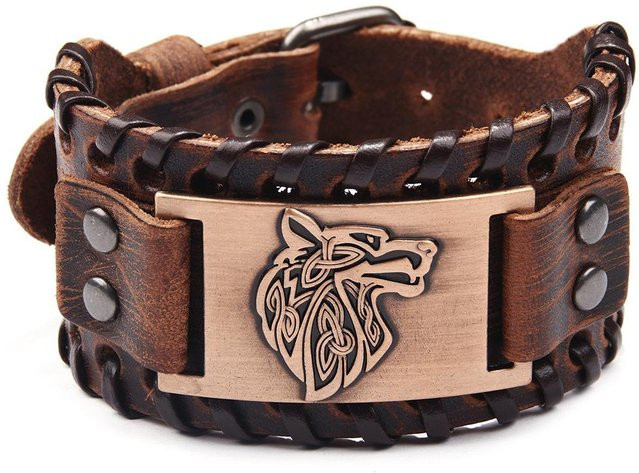 Lederarmband Herren, Schwarz, Wolfsmotiv - Bild 1