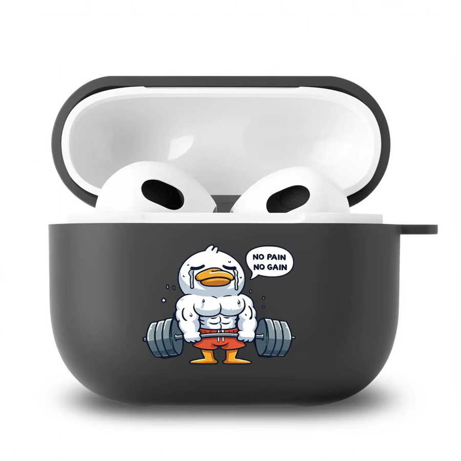 Fun Fitness Duck Weightlifting Pattern Schutzhülle für AirPods Pro, AirPods 2, AirPods 3 und AirPods 4 in Schwarz - Bild 2