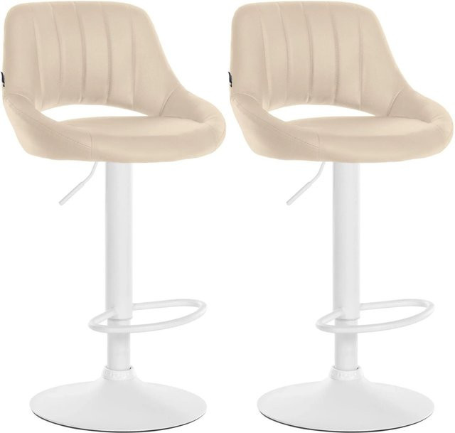 DELUKE 2er Set Barhocker SEGAD aus Kunstleder in Creme Weiß, höhenverstellbar und drehbar mit Lehne, B/T/H: 47 x 48 x 85 cm - Bild 1