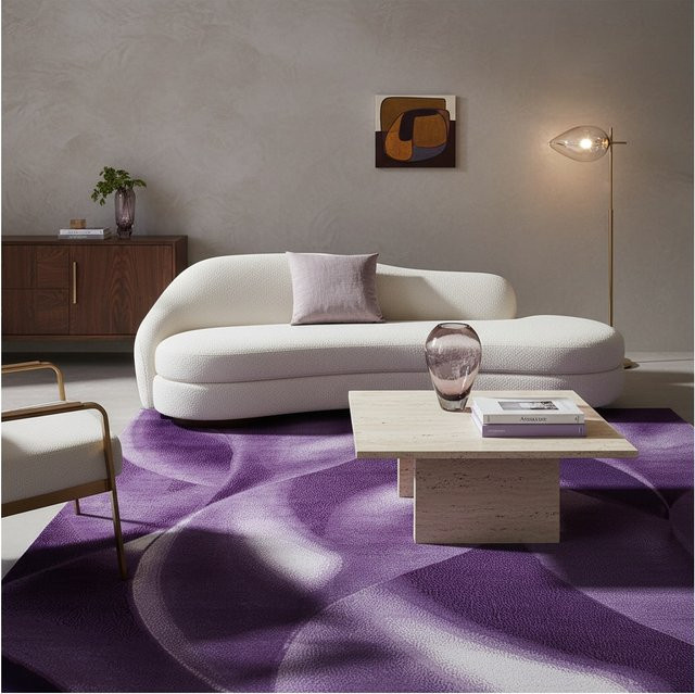 Kadima Design Kurzflor Teppich INN in Violett mit abstraktem Wellenmuster, B/T: 140 x 200 cm - Bild 1