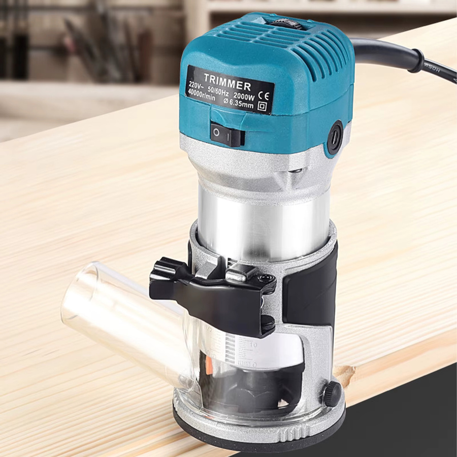 TKKEACE Elektrische Holzfräse 2000W mit 40000 U/min und 6-Gang-Einstellung in Blau für professionelle Holzbearbeitung, Gravieren, Schlitzen und Schneiden - Bild 5