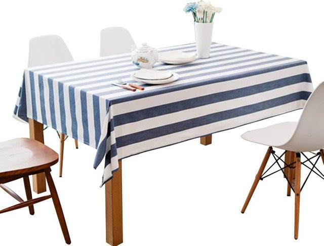 Dekorative Tischdecke Your Warm Home aus Baumwolle, rechteckig, blau gestreift, B: 140 cm, L: 200 cm - Bild 1