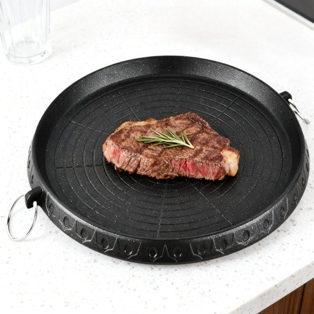 KOSUN Maifan Stein-Grillpfanne aus Aluminium, rund, schwarz, antihaftbeschichtet - Bild 1