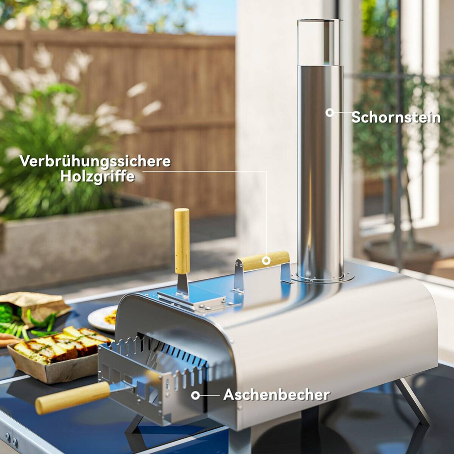 Outsunny Pizzaofen aus Edelstahl mit 1cm dickem Pizzastein und Klappbeinen für Camping und Garten, inklusive Pizzaschaufel und Deckel, H x B x T: 79 x 36 x 75 cm - Bild 3