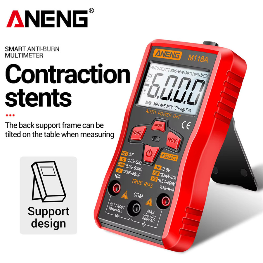 ANENG M118A Digitalmultimeter Mini Multimeter mit 6000 Zählungen für AC Spannung, Kapazität, Widerstand, Diode und NCV Tester in Rot - Bild 4