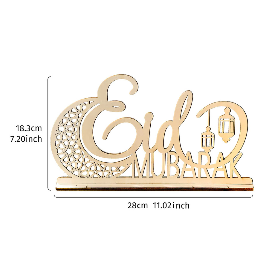 Kreatives Ramadan-Dekorationsornament Eid Mubarak aus Holz in Gold mit Mond-Motiv - Bild 3