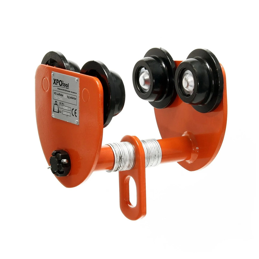 Xpotool HD Laufkatze Rollfahrwerk Handfahrwerk für Krane, Tragkraft 500 kg, Justierbar 75-125 mm, Orange/Schwarz - Bild 2