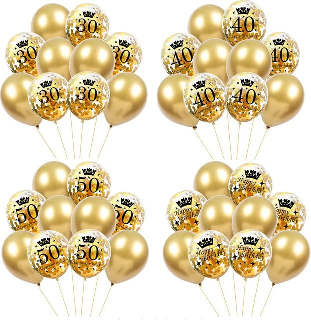 WEIGAO Konfetti Latex Ballons für Geburtstag und Jahrestag, Gold, 10 Stück, Durchmesser: 30,48 cm - Bild 1