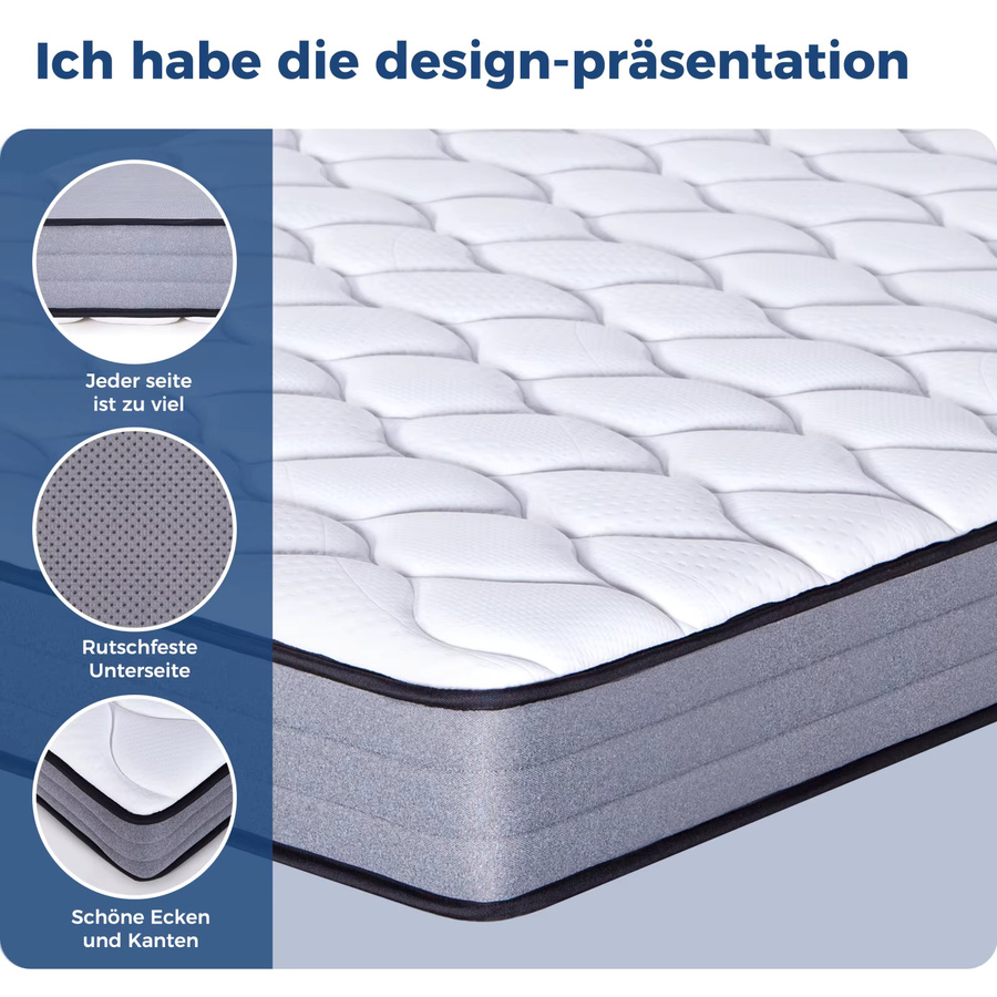 Rosahqnda 7-Zonen Taschenfederkernmatratze mit Lyocell-Bezug, H3, Höhe: 20 cm, Breite: 90 cm, Tiefe: 200 cm, Farbe: Weiß - Bild 3