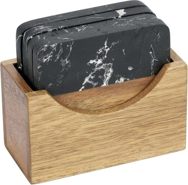 Schöner Wohnen Untersetzer-Set Atami aus Marmor und Akazienholz in Schwarz-Braun, 5-teilig - Bild 1