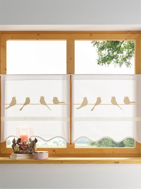 Heine Home Stoffvorhang Vogel in Weiß-Natur aus 100% Baumwolle, blickdicht, mit Rod Pocket - Bild 1
