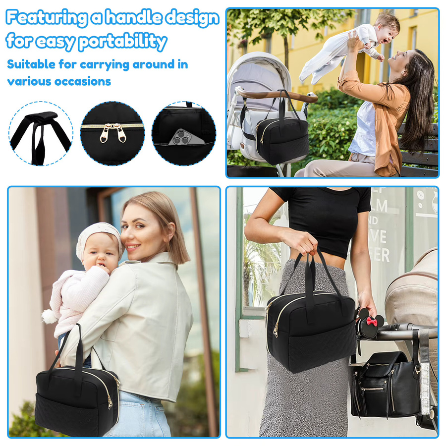 Tragbare Milchpumpen-Tasche mit Kühlfach in Schwarz für Muttermilch und Babyzubehör - Bild 6