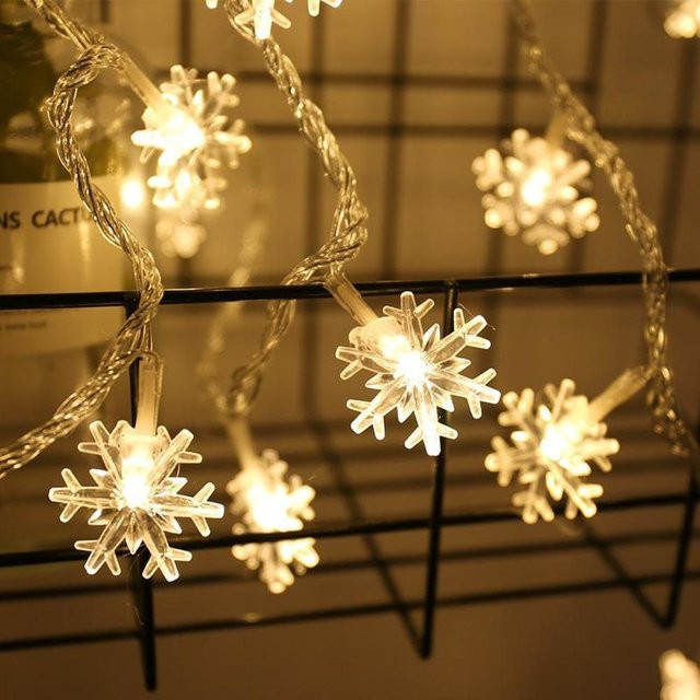 LanZhong LED Weihnachts-Schneeflocken-Lichterkette mit 20 LEDs in Warmweiß und Multicolour, Batteriebetrieben - Bild 1