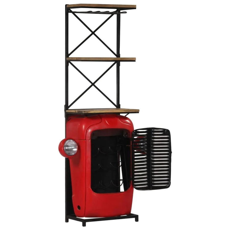 vidaXL Traktor Weinschrank aus Mango Massivholz in Braun/Rot, B/T/H: 49 x 31 x 172 cm - Bild 2