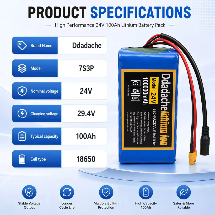 7S3P 24V 100000mAh Hochleistungs-Lithium-Akku-Pack in Blau für Elektrofahrräder und leichte Motorräder inklusive BMS und 29,4V 2A Ladegerät - Bild 2