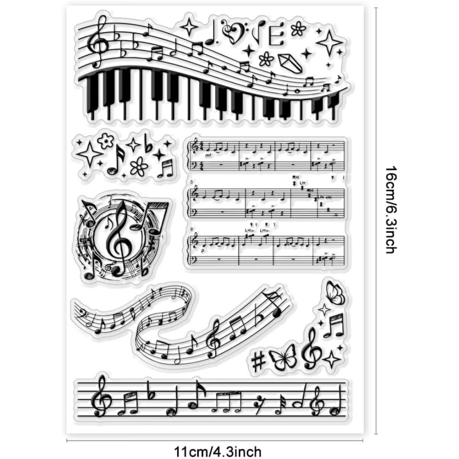 Transparenter Musiknoten-Stempel mit Musiksymbolen für Karten und Notenblätter, Farbe: Transparent - Bild 2
