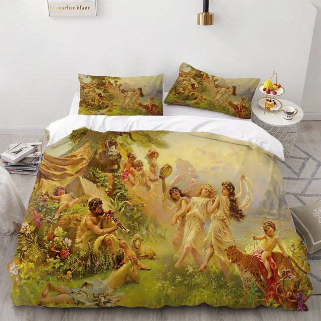 Lodestar 3-teiliges Bettwäscheset mit Engel-Ölgemälde in Grün, Microfaser mit Cartoon-Motiv für das Kinderzimmer, B/H: 180 x 210 cm - Bild 1