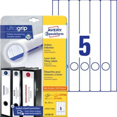 AVERY Zweckform Ordner-Etiketten ultragrip Universal in Weiß, 125 + 25 Stück - Bild 1