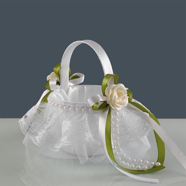 TRUE LOVE GIFT Satin Blumenmädchenkorb für Hochzeiten in Weiß - Bild 1