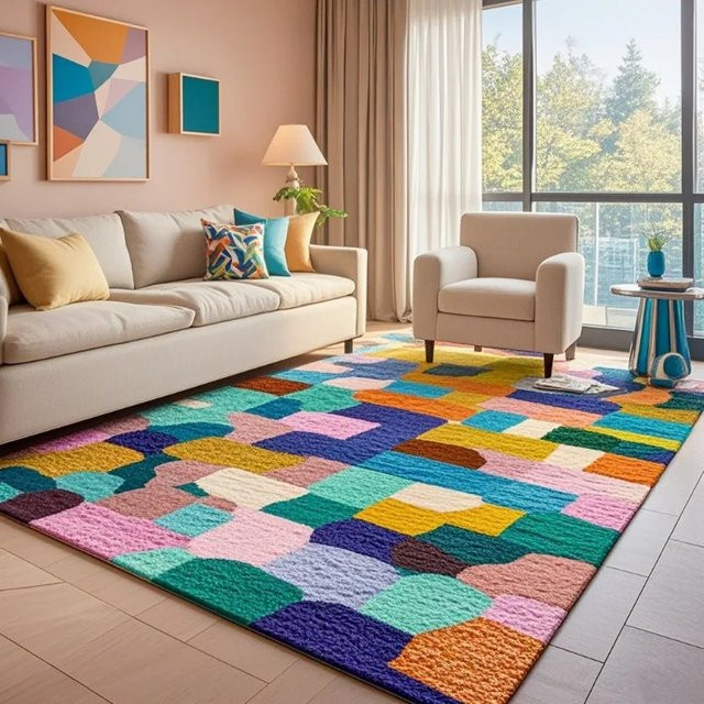 Moderner Wohnzimmerteppich in Mehrfarbig mit abstraktem Design, rutschfeste und maschinenwaschbare Bodenmatte für Wohnzimmer, Schlafzimmer und Arbeitszimmer - Bild 1