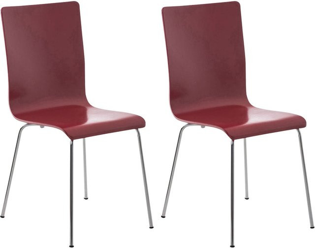 TPFLiving 2er Set Besucherstuhl Peppo mit Holzsitz und Gestell in Chromoptik Farbe: Rot - Bild 1