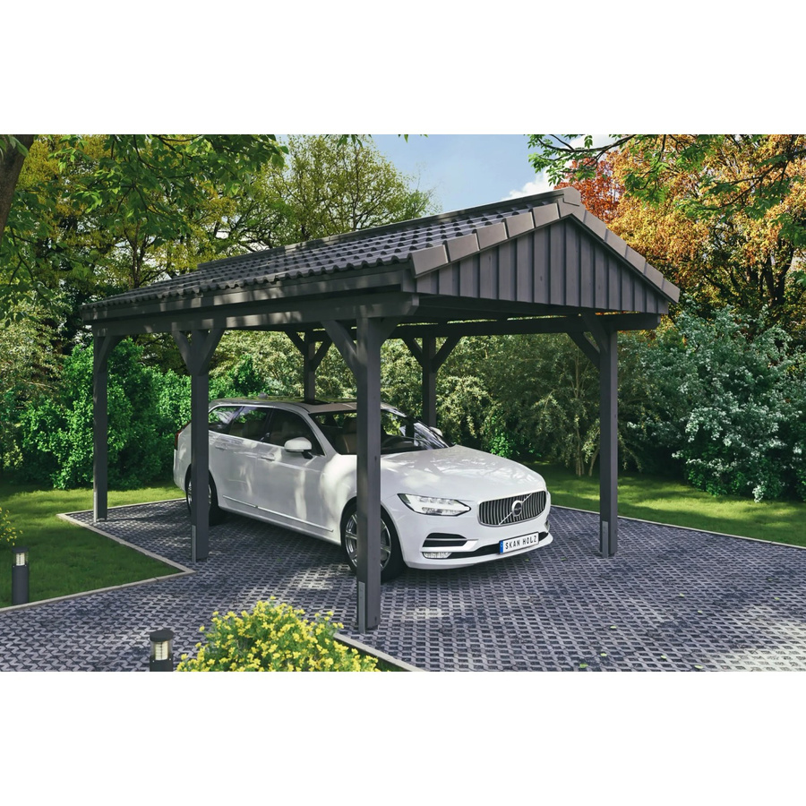 Skan Holz Carport Fichtelberg aus Fichte Leimholz in Grau mit spitzer Dachform, B/T: 317 x 566 cm, Höhe: 303 cm - Bild 2