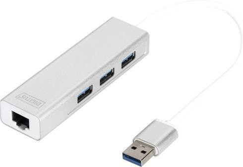 Digitus USB 3.0 Hub mit 3 Ports und Gigabit LAN Adapter in Silber (DA-70250-1) - Bild 1
