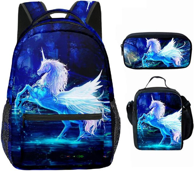 Fancy Style Studio 3er Set Schulaccessoires mit 3D-Pferd und Einhorn in Blau - Bild 1