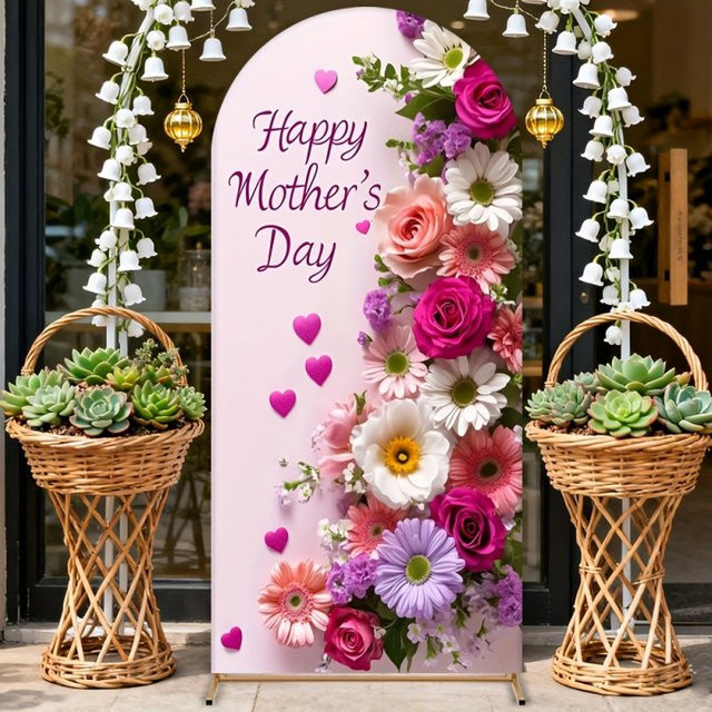 VIKAMA Muttertags-Bogenbanner mit floralem Blumen-Design in Mehrfarbig als Party-Dekoration und Fotorequisit - Bild 1