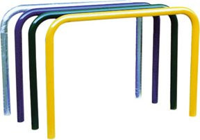 Schake Abweisebügel aus Stahlrohr Ø48mm ohne Querholm, beschichtet, weiß/rot, Breite: 200 cm, Höhe: 100 cm - Bild 1