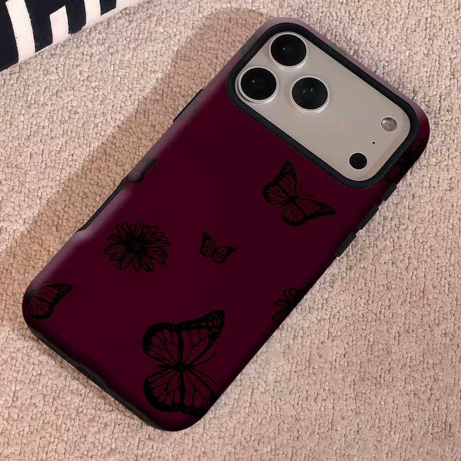 Potdemiel Handyhülle Burgundy Butterfly für iPhone 17 16 15 14 13 Pro Max Plus mit Magnetfunktion und robustem Doppel-Schutz, Farbe: Rot - Bild 5