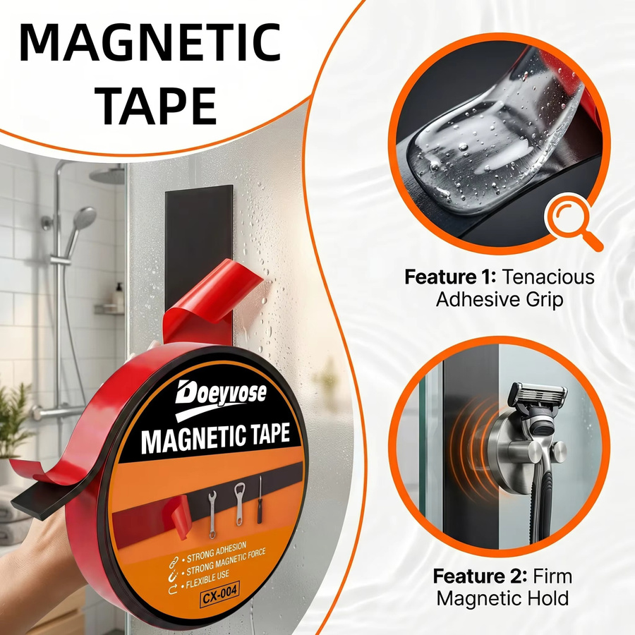 Doeyvose Flexibles Magnetband in Schwarz, Selbstklebender Gummimagnetstreifen zum Zuschneiden für Kühlschrank, Wand und Poster - Bild 3
