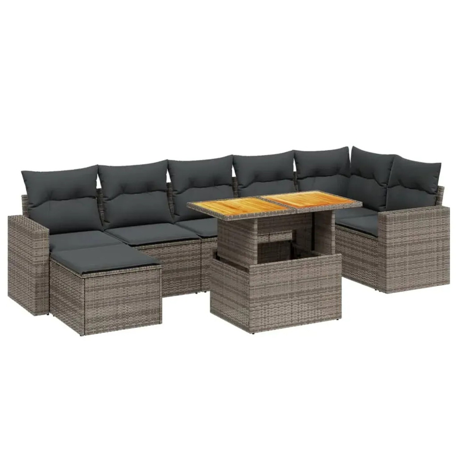 vidaXL 8-teilige Garten-Sofagarnitur in L-Form aus Polyrattan mit Kissen und Couchtisch in Grau - Bild 2