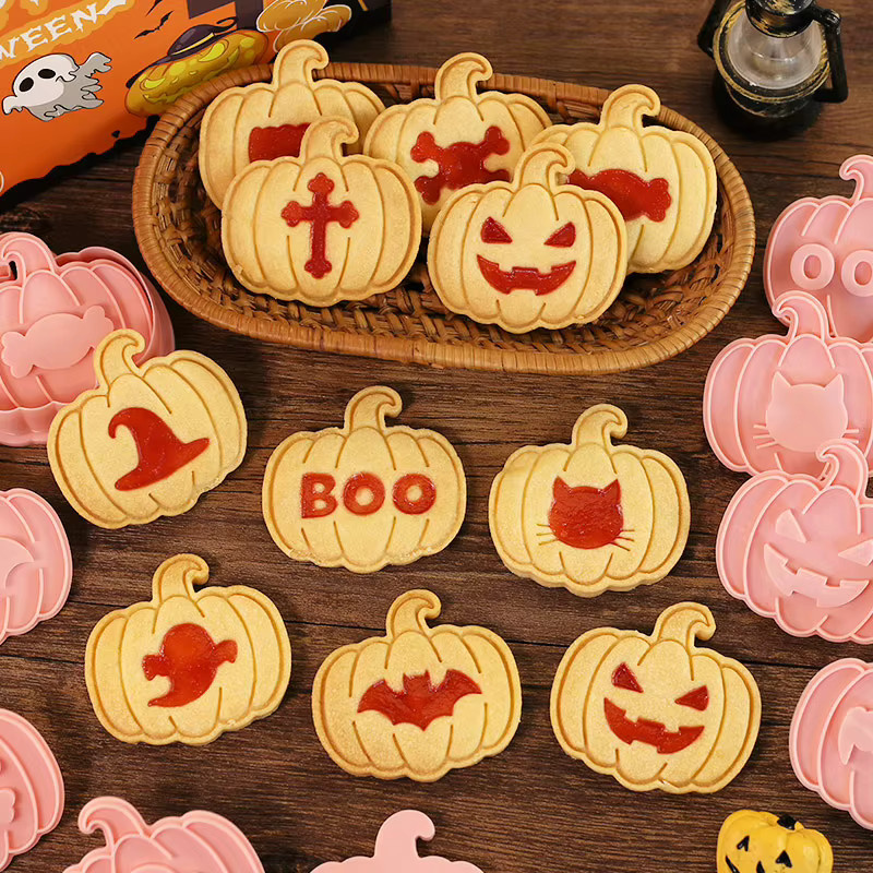10-teiliges Halloween-Keksausstecher-Set aus Kunststoff in Pink mit Kürbis- und Fledermaus-Formen für gefüllte Kekse - Bild 2