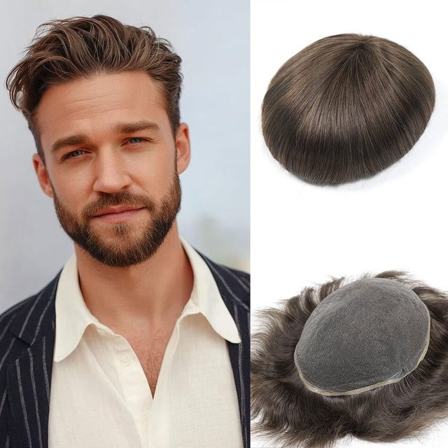 Bfirehair Herren Toupets aus Echthaar, braun - Bild 1